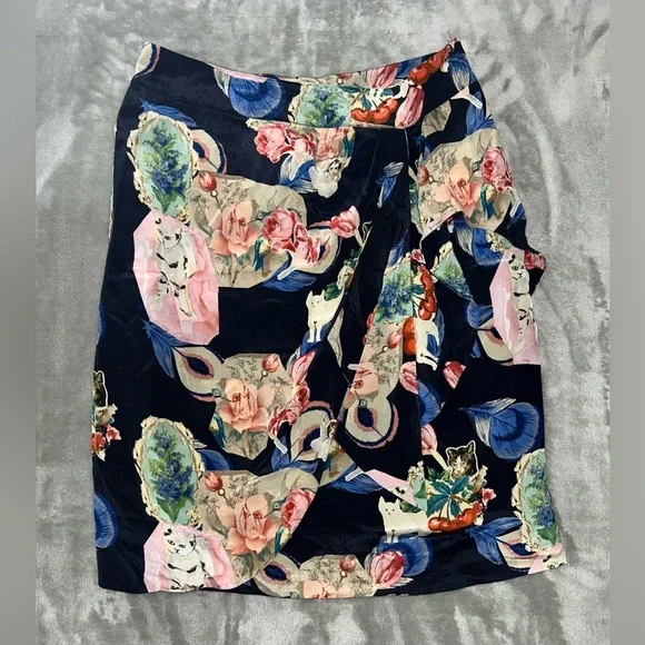 Anthropologie Rebekah Maysles silk cat print wrap skirt - Picture 10 of 10
